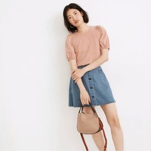 Madewell Floral Jacquard Puff-Sleeve Textured Tee Cotton Blend Size Small